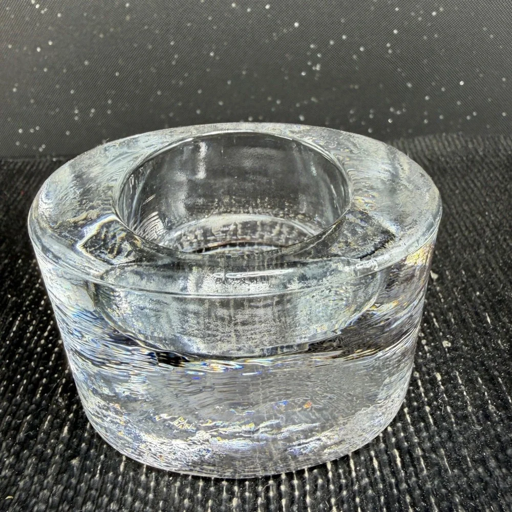 Sweden Textured Clear Ice Glass Votive Tealight Candle Holders Set of 2 Round